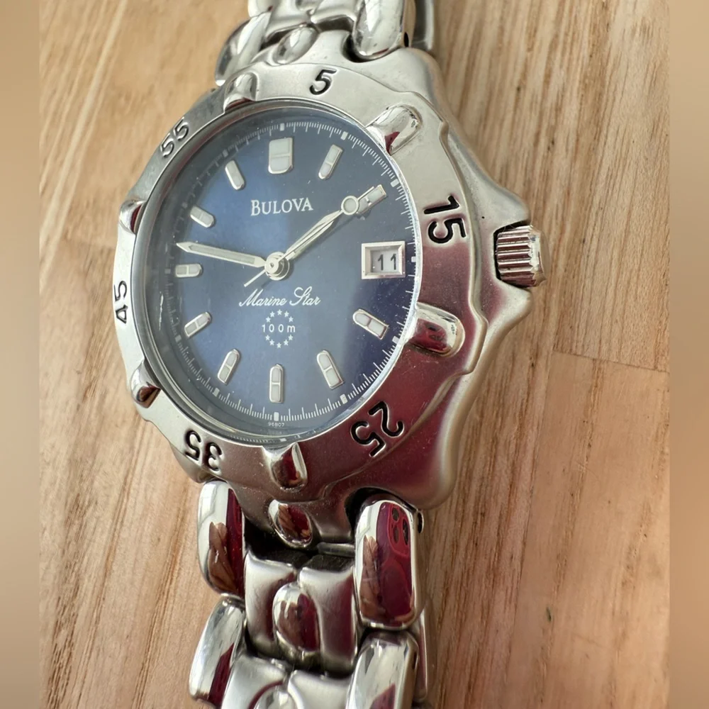 Bulova marine star navy blue dial stainless steel watch NEW BATTERY